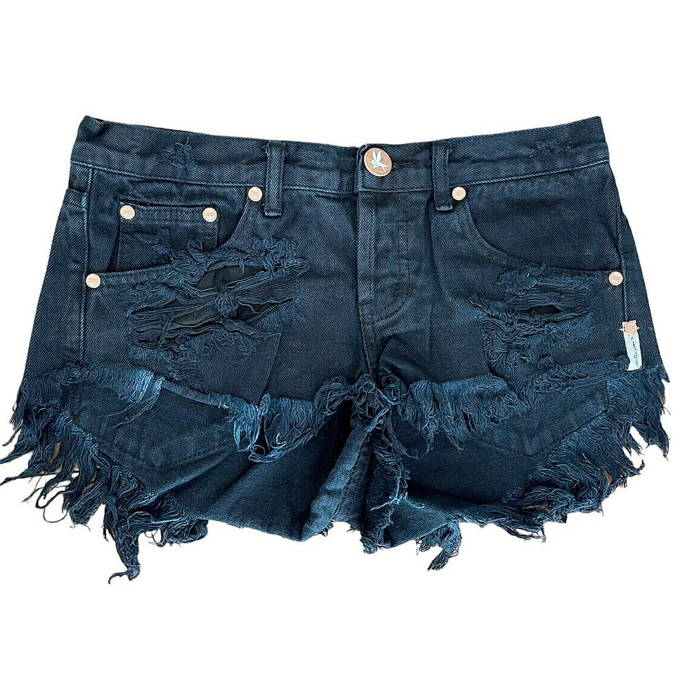 One Teaspoon 25 Black Destroyed Cut Off Bonitas Button Fly Denim Shorts - New